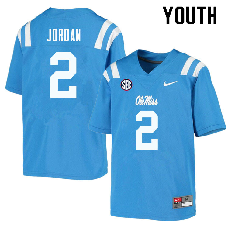Youth #2 Jalen Jordan Ole Miss Rebels College Football Jerseys Sale-Powder Blue